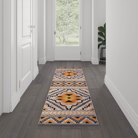 Flash Furniture Orange 2' x 7' Diamond Patterned Area Rug OK-BHF-7147AKREM-27-OR-GG